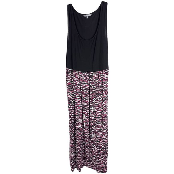 Daisy Fuentes Plus Size 3X‎ Maxi Dress Black Pink Color Block Sleeveless 789 - Picture 1 of 9